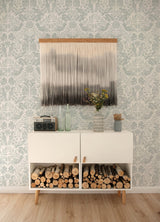 Nestle Light Grey Bird Block Print Wallpaper with Tropical Animal Damask - A-Street Prints 4122-27001