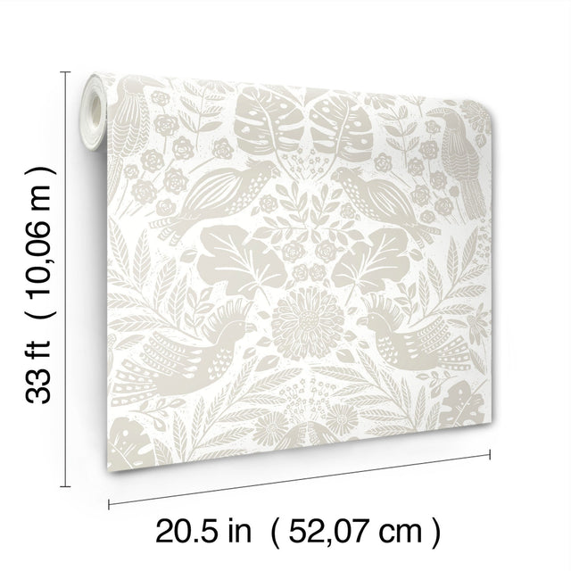 Nestle Dove Bird Block Print Wallpaper with Tropical Animals Motif - A-Street Prints 4122-27003