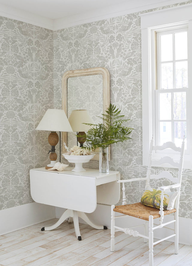 Nestle Dove Bird Block Print Wallpaper with Tropical Animals Motif - A-Street Prints 4122-27003