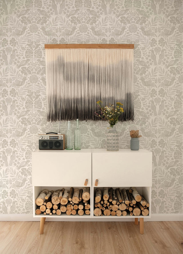 Nestle Dove Bird Block Print Wallpaper with Tropical Animals Motif - A-Street Prints 4122-27003