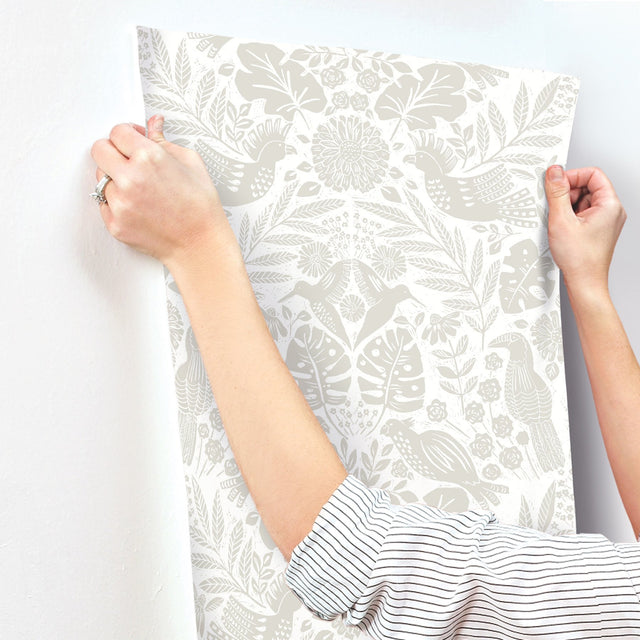 Nestle Dove Bird Block Print Wallpaper with Tropical Animals Motif - A-Street Prints 4122-27003