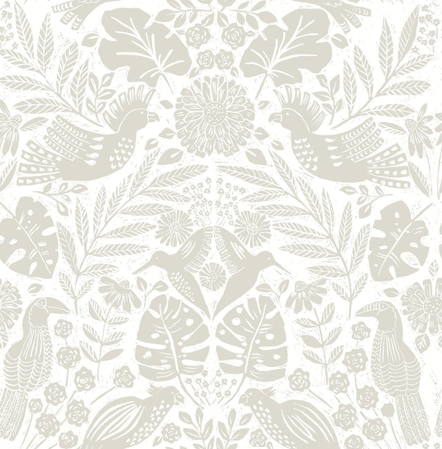 Nestle Dove Bird Block Print Wallpaper with Tropical Animals Motif - A-Street Prints 4122-27003