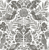 Nestle Charcoal Bird Block Print Wallpaper with Tropical Animal Motif - A-Street Prints 4122-27004