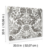 Nestle Charcoal Bird Block Print Wallpaper with Tropical Animal Motif - A-Street Prints 4122-27004