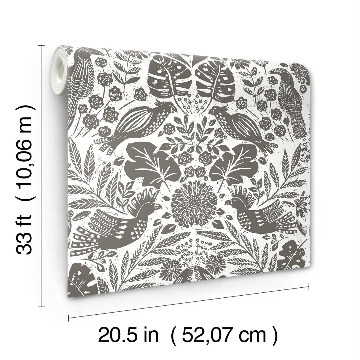 Nestle Charcoal Bird Block Print Wallpaper with Tropical Animal Motif - A-Street Prints 4122-27004