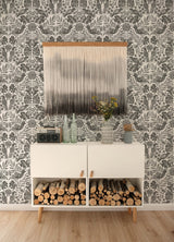 Nestle Charcoal Bird Block Print Wallpaper with Tropical Animal Motif - A-Street Prints 4122-27004