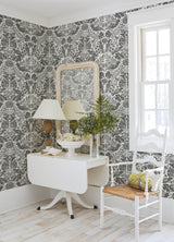 Nestle Charcoal Bird Block Print Wallpaper with Tropical Animal Motif - A-Street Prints 4122-27004