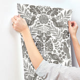 Nestle Charcoal Bird Block Print Wallpaper with Tropical Animal Motif - A-Street Prints 4122-27004