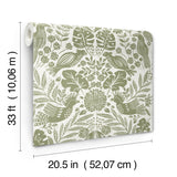 Nestle Green Bird Block Print Wallpaper with Tropical Animal Damask Motif - A-Street Prints 4122-27005