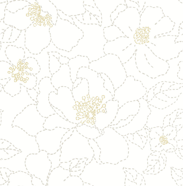 Gardena White Embroidered Floral Wallpaper with Metallic Accents - A?Street Prints 4122-27007