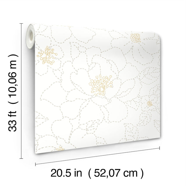 Gardena White Embroidered Floral Wallpaper with Metallic Accents - A?Street Prints 4122-27007