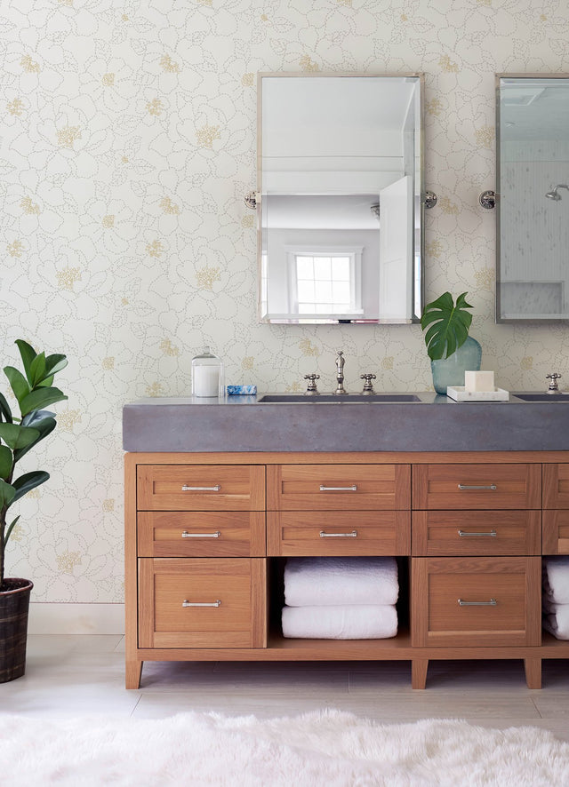 Gardena White Embroidered Floral Wallpaper with Metallic Accents - A?Street Prints 4122-27007
