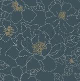 Gardena Indigo Embroidered Floral Wallpaper with Whimsical Botanical Flowers - A-Street Prints 4122-27009