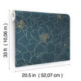 Gardena Indigo Embroidered Floral Wallpaper with Whimsical Botanical Flowers - A-Street Prints 4122-27009