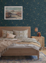 Gardena Indigo Embroidered Floral Wallpaper with Whimsical Botanical Flowers - A-Street Prints 4122-27009