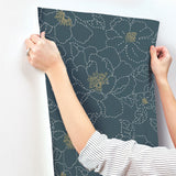 Gardena Indigo Embroidered Floral Wallpaper with Whimsical Botanical Flowers - A-Street Prints 4122-27009