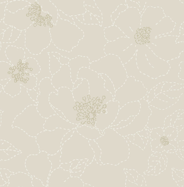 Gardena Light Grey Embroidered Floral Wallpaper with Metallic Accents - A-Street Prints 4122-27010