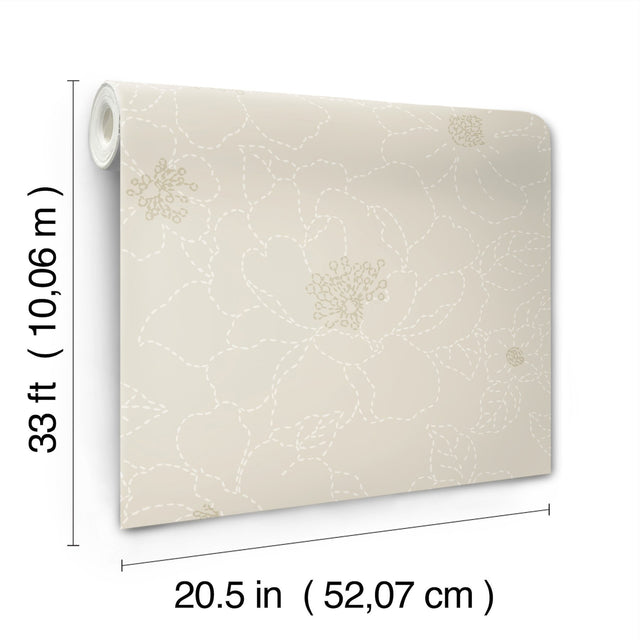 Gardena Light Grey Embroidered Floral Wallpaper with Metallic Accents - A-Street Prints 4122-27010