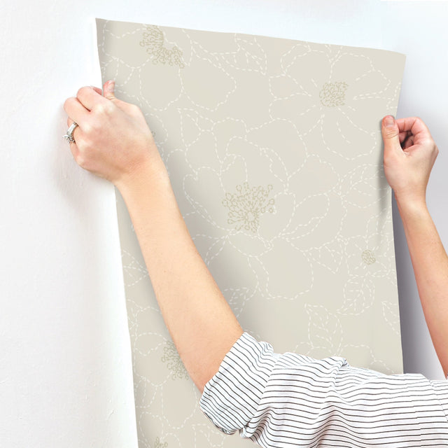 Gardena Light Grey Embroidered Floral Wallpaper with Metallic Accents - A-Street Prints 4122-27010
