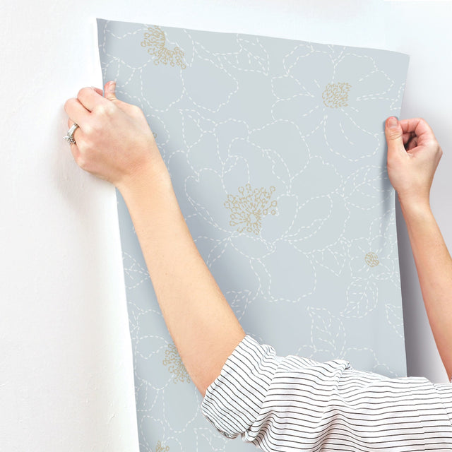 Gardena Sky Blue Embroidered Floral Wallpaper with Metallic Detailing - A-Street Prints 4122-27011