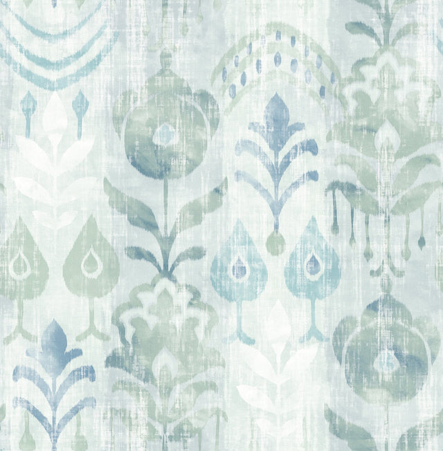 Pavord Green Floral Shibori Wallpaper with Bohemian Global Motif - A-Street Prints 4122-27012
