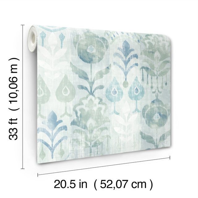 Pavord Green Floral Shibori Wallpaper with Bohemian Global Motif - A-Street Prints 4122-27012