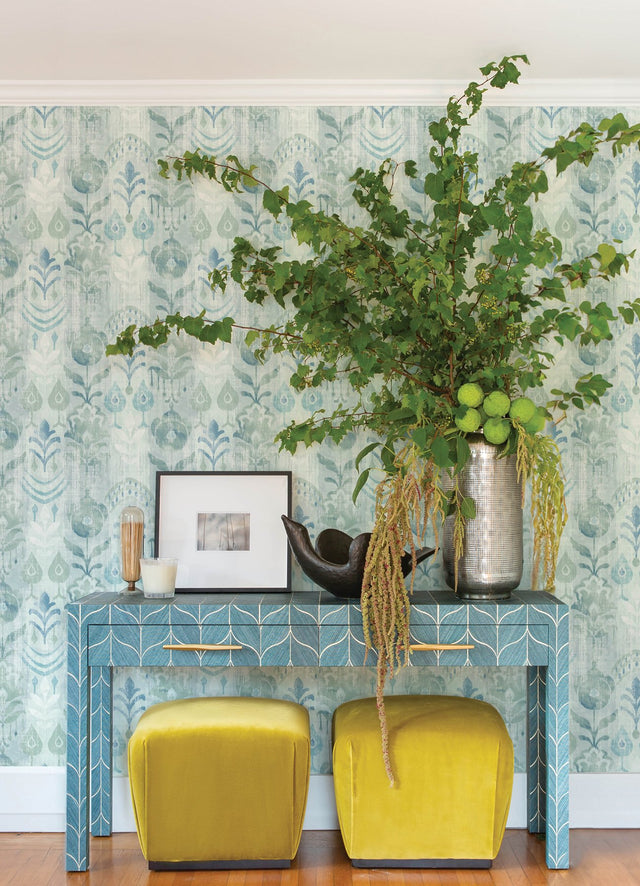Pavord Green Floral Shibori Wallpaper with Bohemian Global Motif - A-Street Prints 4122-27012