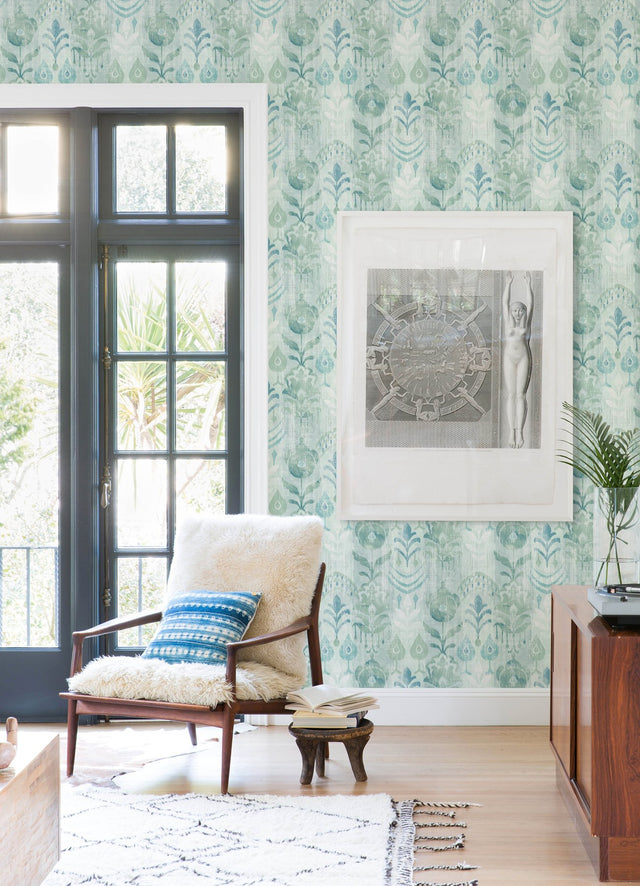 Pavord Green Floral Shibori Wallpaper with Bohemian Global Motif - A-Street Prints 4122-27012