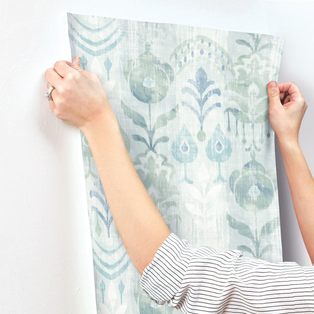 Pavord Green Floral Shibori Wallpaper with Bohemian Global Motif - A-Street Prints 4122-27012
