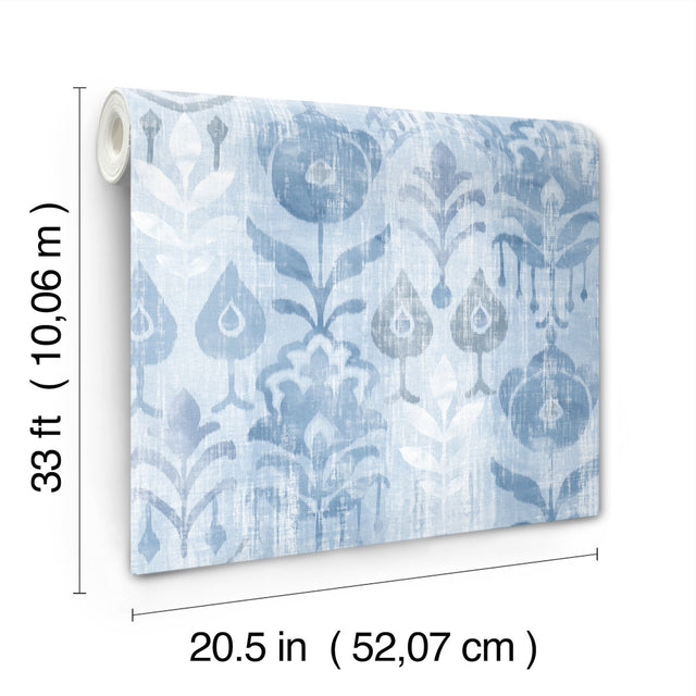 Pavord Blue Floral Shibori Wallpaper with Bohemian Global Motif - A-Street Prints 4122-27013