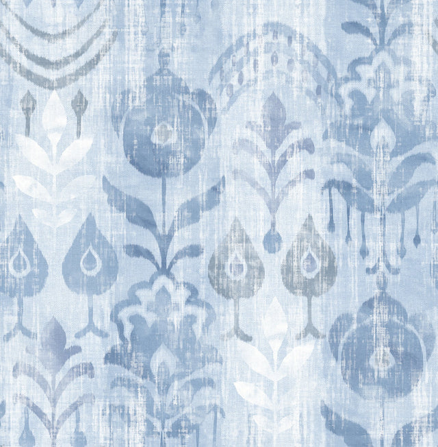 Pavord Blue Floral Shibori Wallpaper with Bohemian Global Motif - A-Street Prints 4122-27013
