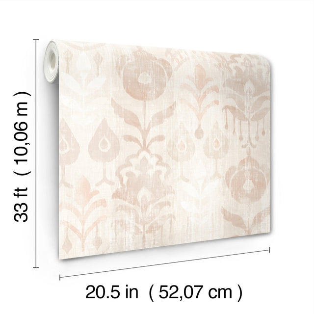 Pavord Pink Floral Shibori Wallpaper with Bohemian Global Motif - Brewster 4122-27014