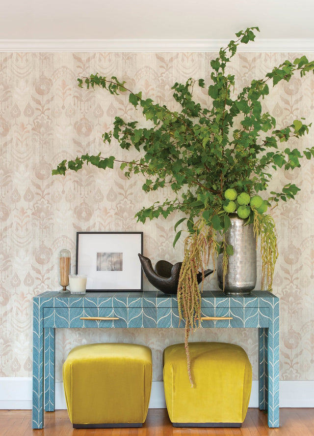 Pavord Pink Floral Shibori Wallpaper with Bohemian Global Motif - Brewster 4122-27014