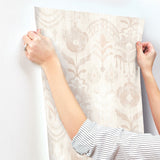Pavord Pink Floral Shibori Wallpaper with Bohemian Global Motif - Brewster 4122-27014