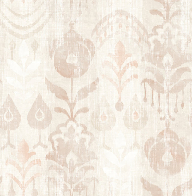 Pavord Pink Floral Shibori Wallpaper with Bohemian Global Motif - Brewster 4122-27014
