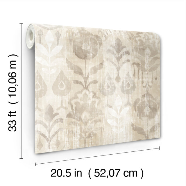 Pavord Neutral Floral Shibori Wallpaper in Non Woven Bohemian Novelty Pattern - Brewster 4122-27015