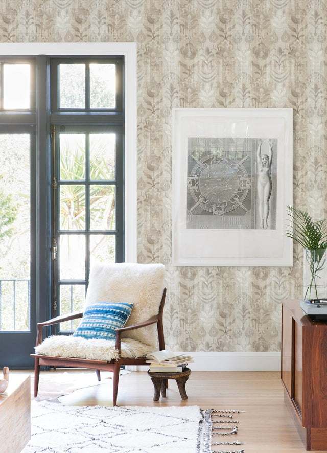 Pavord Neutral Floral Shibori Wallpaper in Non Woven Bohemian Novelty Pattern - Brewster 4122-27015