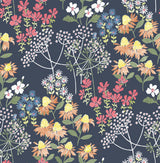 Cultivate Navy Springtime Blooms Wallpaper with Botanical Floral Pattern, Bohemian Style - A-Street Prints 4122-27016