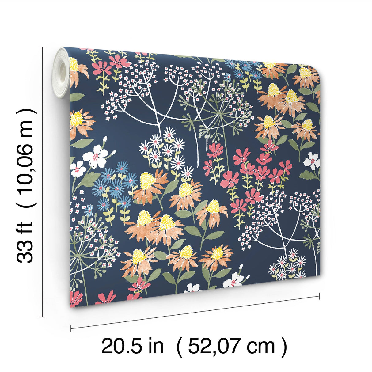 Cultivate Navy Springtime Blooms Wallpaper with Botanical Floral Pattern, Bohemian Style - A-Street Prints 4122-27016