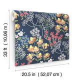 Cultivate Navy Springtime Blooms Wallpaper with Botanical Floral Pattern, Bohemian Style - A-Street Prints 4122-27016