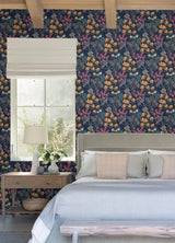 Cultivate Navy Springtime Blooms Wallpaper with Botanical Floral Pattern, Bohemian Style - A-Street Prints 4122-27016