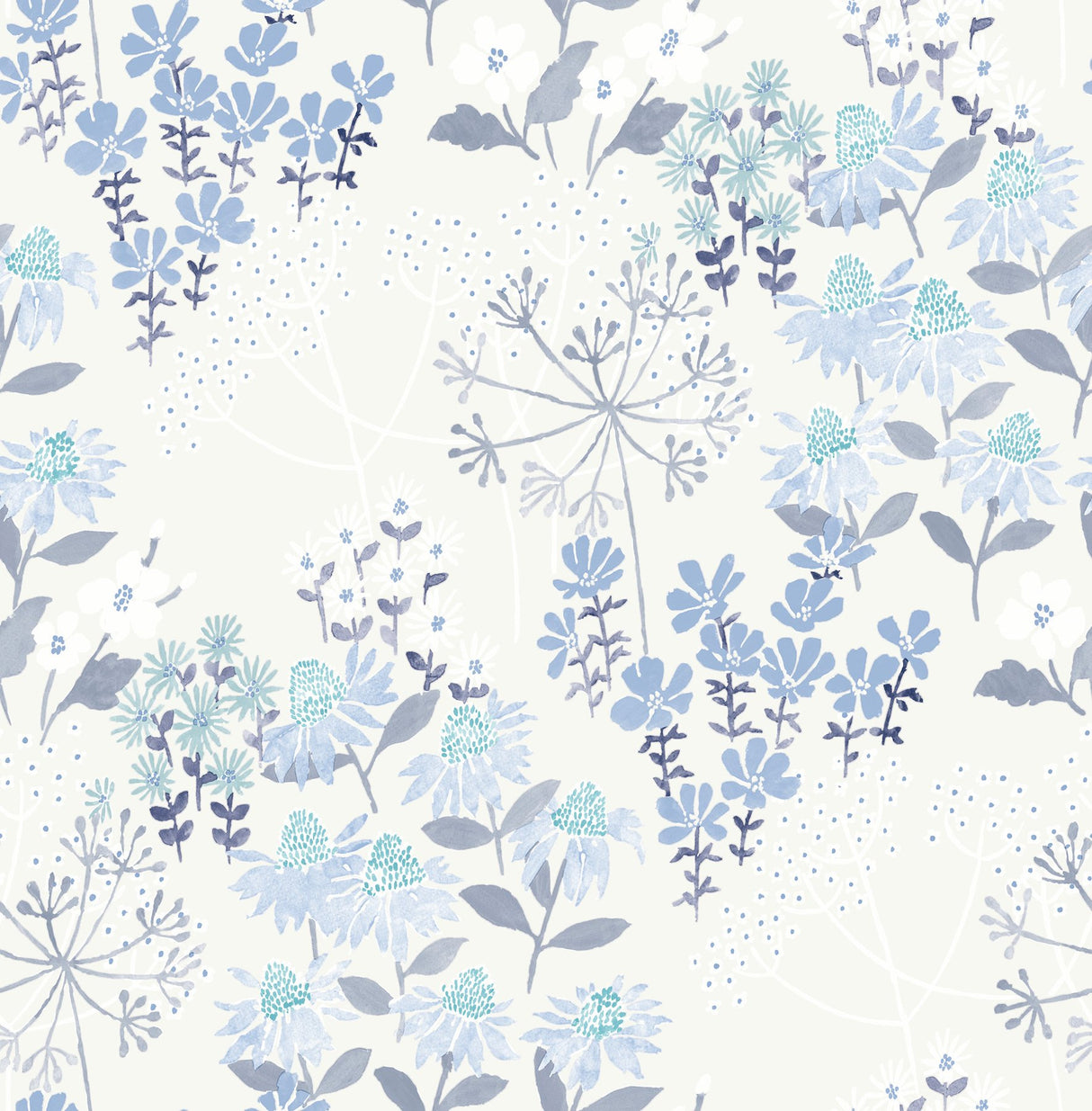 Cultivate Blue Springtime Blooms Wallpaper with Bohemian Botanical Floral Pattern - A-Street Prints 4122-27017