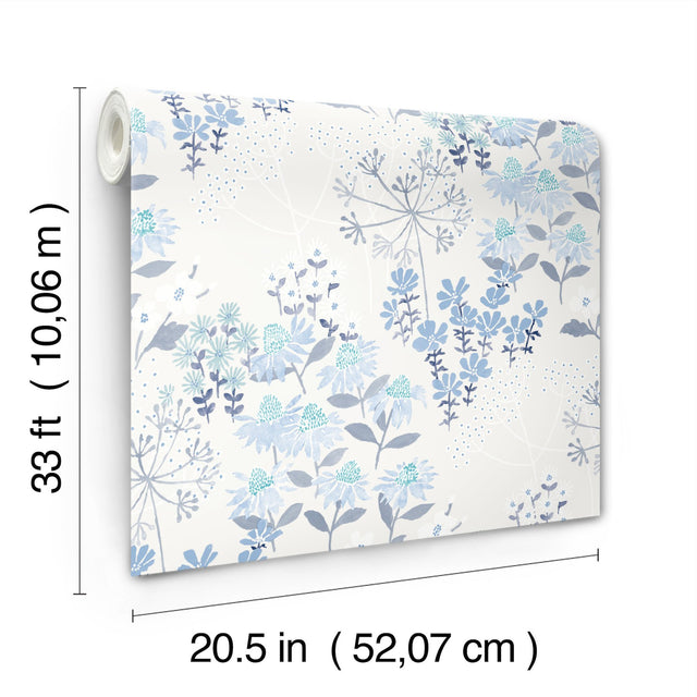Cultivate Blue Springtime Blooms Wallpaper with Bohemian Botanical Floral Pattern - A-Street Prints 4122-27017