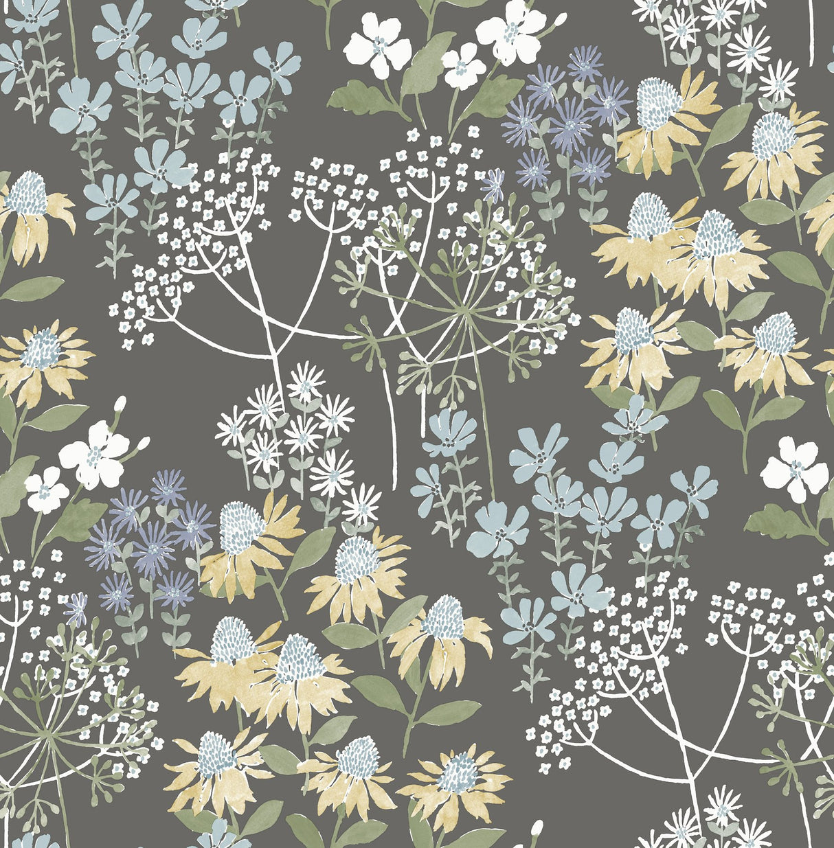 Cultivate Grey Springtime Blooms Wallpaper with Botanical Flowers Motif - A-Street Prints 4122-27018