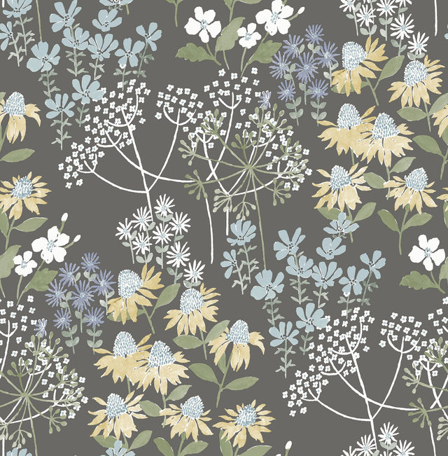 Cultivate Grey Springtime Blooms Wallpaper with Botanical Flowers Motif - A-Street Prints 4122-27018