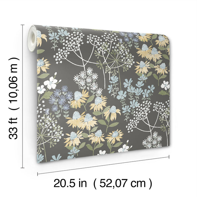 Cultivate Grey Springtime Blooms Wallpaper with Botanical Flowers Motif - A-Street Prints 4122-27018