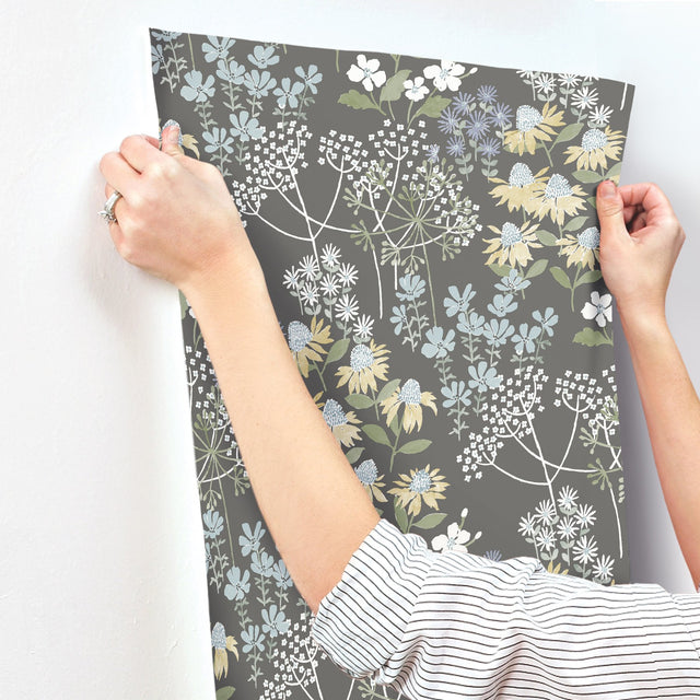 Cultivate Grey Springtime Blooms Wallpaper with Botanical Flowers Motif - A-Street Prints 4122-27018