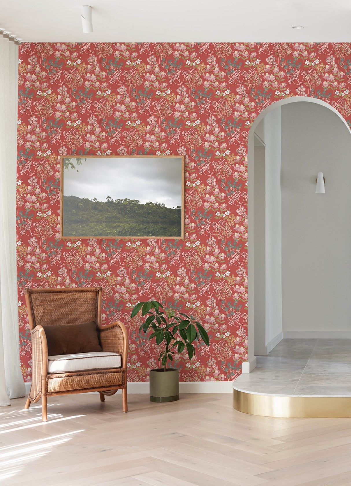 Springtime Blooms Red Wallpaper with Botanical Floral Motif - A-Street Prints 4122-27019
