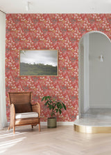 Springtime Blooms Red Wallpaper with Botanical Floral Motif - A-Street Prints 4122-27019