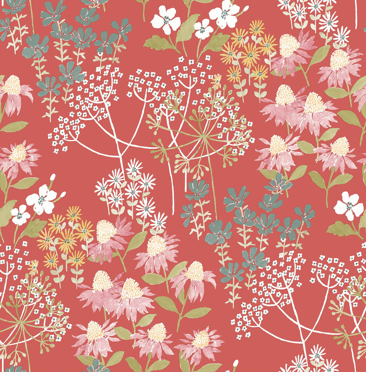 Springtime Blooms Red Wallpaper with Botanical Floral Motif - A-Street Prints 4122-27019